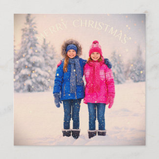 ZWEI MÄDCHEN KINDER IN SCHNEE SZENE WEIHNACHTS DES EINLADUNG