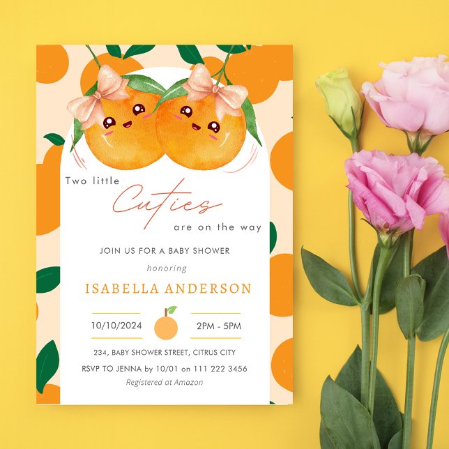 Zwei Mädchen kleine Süssen auf dem Weg Babydusche Einladung (Twin Girls Little Cuties On The Way Baby Shower Invitation)