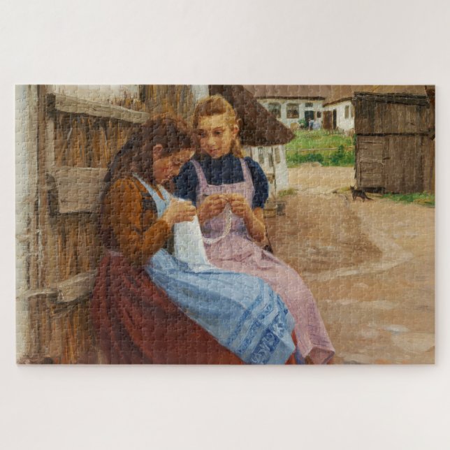 Zwei Mädchen mit Arbeit in einem Bauernhof Puzzle (Horizontal)