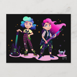 Zwei Mädchen spielen Gitarre Postkarte