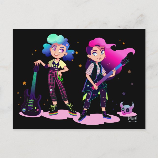 Zwei Mädchen spielen Gitarre Postkarte (Vorderseite)