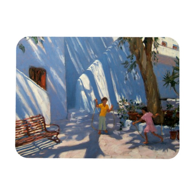 Zwei Mädchen überspringen Mykonos Magnet (Horizontal)