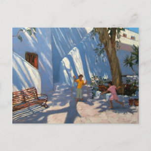 Zwei Mädchen überspringen Mykonos Postkarte