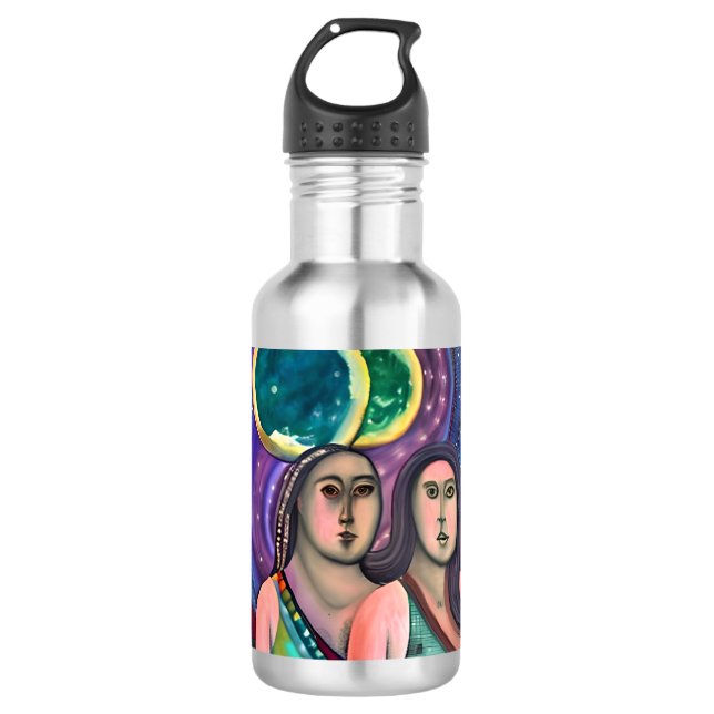 Zwei Mädchen unter dem Mond Edelstahlflasche (Vorderseite)