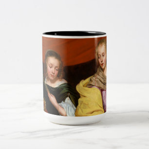 Zwei Mädchen wie Saint Agnes und Saint Dorothea Zweifarbige Tasse