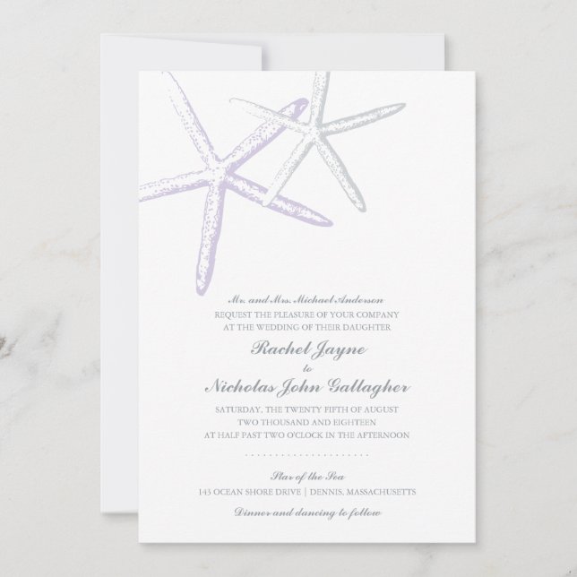 Zwei magere Starfish Lilac Gray | Hochzeit Einladung (Vorderseite)