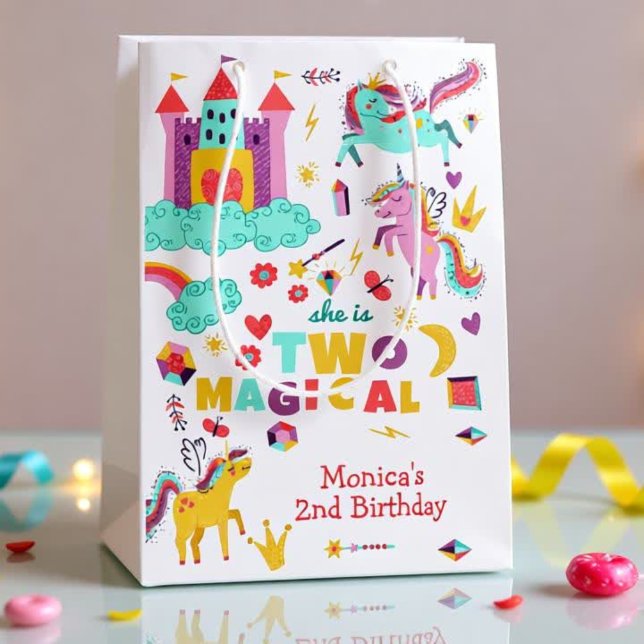 Zwei magische Regenbogenpastellfarben unicorn 2. G Mittlere Geschenktüte (Von Creator hochgeladen)