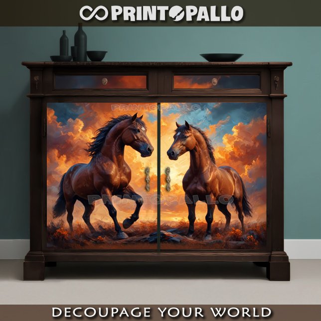 Zwei majestätische Pferde im Licht des Sonnenunter Seidenpapier (Von Creator hochgeladen)