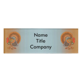 Zwei majestätische Truthühner Blätter Blue Orange Namenschild