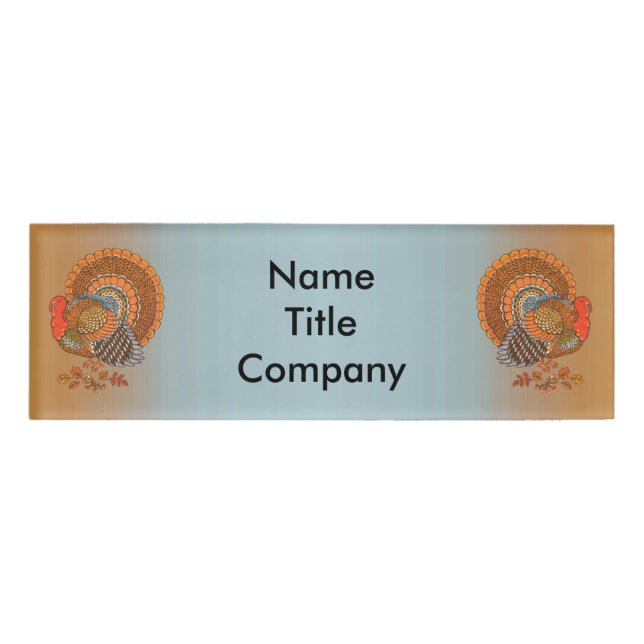 Zwei majestätische Truthühner Blätter Blue Orange Namenschild (Vorderseite)