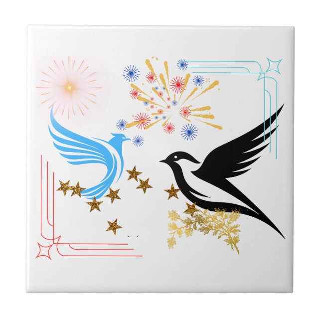 Zwei majestätische Vögel Fliese (Vorderseite)