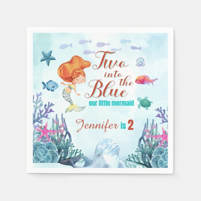 Zwei Mal in die Blue Orang Mermaid Girls 2. Geburt Serviette (Vorderseite)