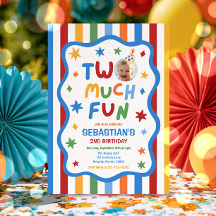 Zwei Mal Spaß Bunter Junge 2. Geburtstagsfeier Einladung