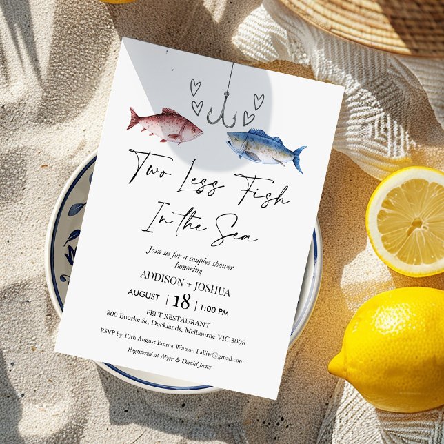 Zwei Mal weniger Fisch in Sea Bridal Paare Dusche Einladung (Funny Two Less Fish In The Sea Couples Shower Invitation Template, Two Less Fish Bridal Shower )