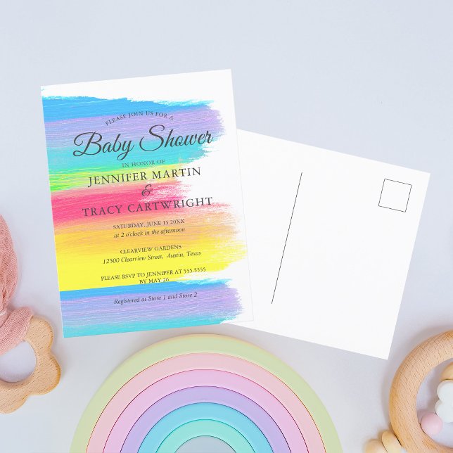 Zwei Mamas Regenbogen Schöne Lesbian Babydusche Einladungspostkarte (Von Creator hochgeladen)