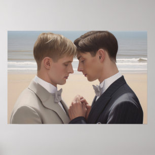 Zwei Männer auf ihrer Hochzeit am Strand Poster