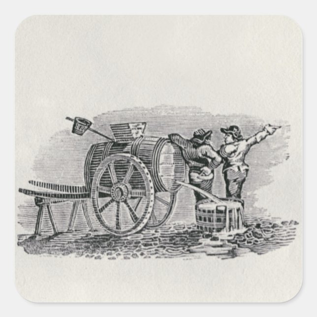 Zwei Männer mit Barrel Cart Quadratischer Aufkleber (Vorderseite)