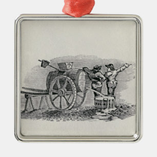 Zwei Männer mit einem Fass-Wagen Ornament Aus Metall