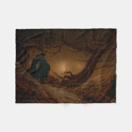 Zwei Männer schauen nachts auf den Mond Fleecedecke