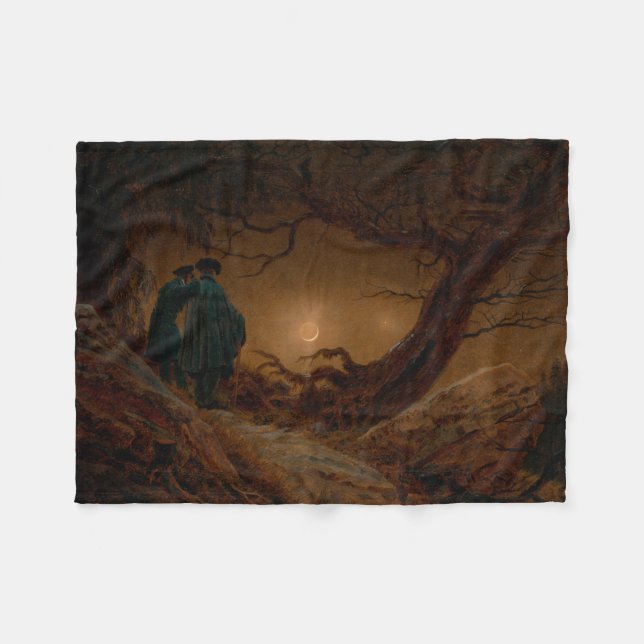 Zwei Männer schauen nachts auf den Mond Fleecedecke (Vorderseite (Horizontal))