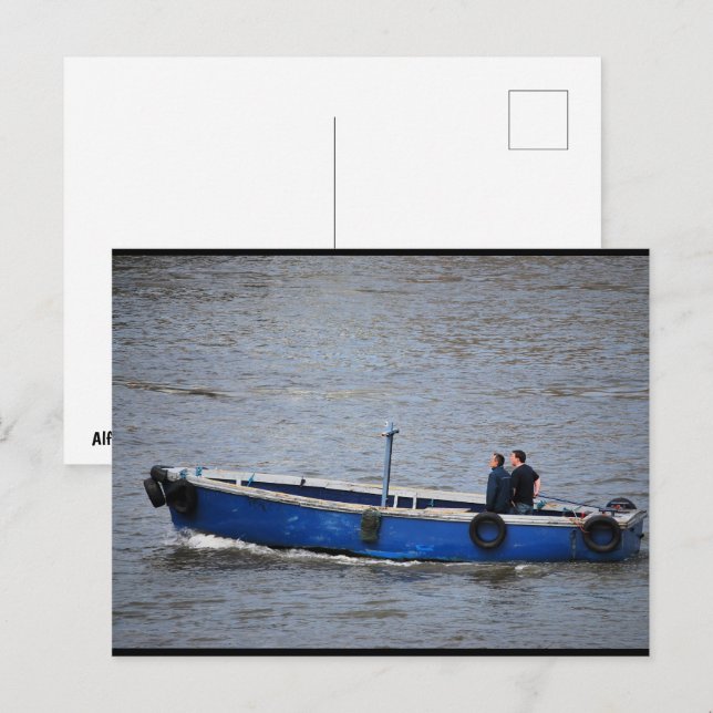 Zwei Männer und ein blaues Boot Postkarte (Vorne/Hinten)