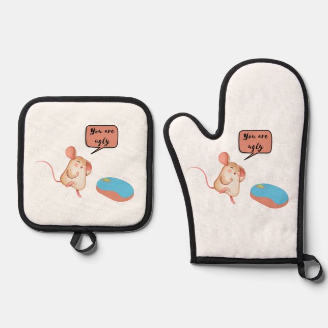 zwei Mäuse Ofenhandschuh & Topflappen-Set (Vorderseite)