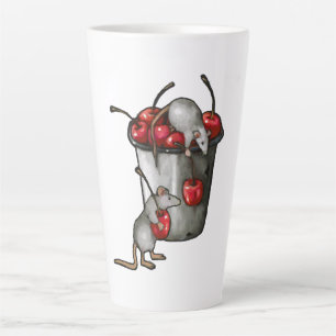 Zwei MÄUSE stehlen Kirschen, Eimer Kirschen Kunst Milchtasse