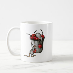 Zwei Mäuse stehlen Kirschen, Eimer mit Kirschen Ku Kaffeetasse