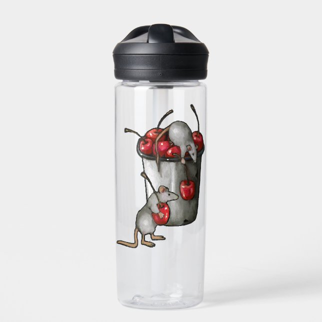 Zwei MÄUSE stehlen Kirschen, Eimer mit Kirschen Ku Trinkflasche (Vorderseite)