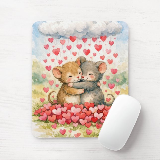 Zwei Mäuse unter einer Wolke aus Herzen Mousepad (Mit Mouse)