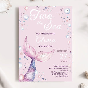 Zwei Meer Rosa Meerjungfrau Mädchen Geburtstagsein Einladung