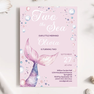 Zwei Meer Rosa Meerjungfrau Mädchen Geburtstagsein Einladung