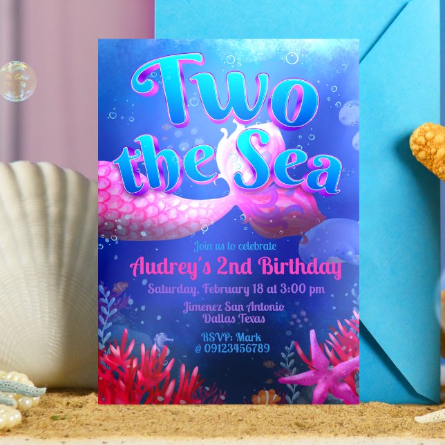 Zwei Meere - Meerjungfrau Einladung (Two the Sea - Girl Mermaid 2nd Birthday Invitation )