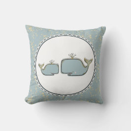 Zwei-Meeres-Wale Blue & Gold-Boutique-Kinderzimmer Kissen