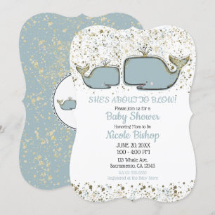 Zwei Meerwale Blau & Gold Boutique-Baby-Party Einladung