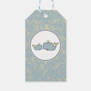 Zwei Meerwale Blau & Gold Boutique-Baby-Party Geschenkanhänger