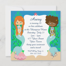 Zwei Mermaids Pool Party Einladung