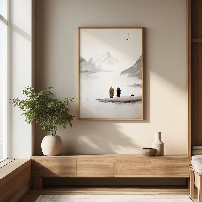 Zwei Mönche Minimalistische Tintenzeichnung Mauer Poster (Von Creator hochgeladen)