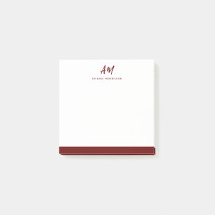 Zwei Monogram Maroon Red Lässig Script Name Post-it Klebezettel