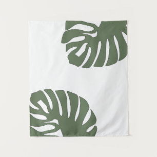 Zwei Monstera-Blätter auf dem White Tapestry Wandteppich