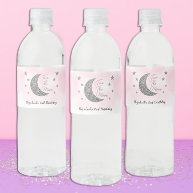 Zwei "Moon 2. Birthday Water Flasche Label" Wasserflaschenetikett (Von Creator hochgeladen)