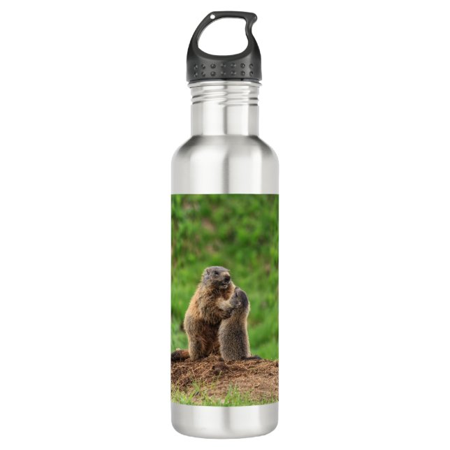 Zwei Murmeltiere Edelstahlflasche (Vorderseite)