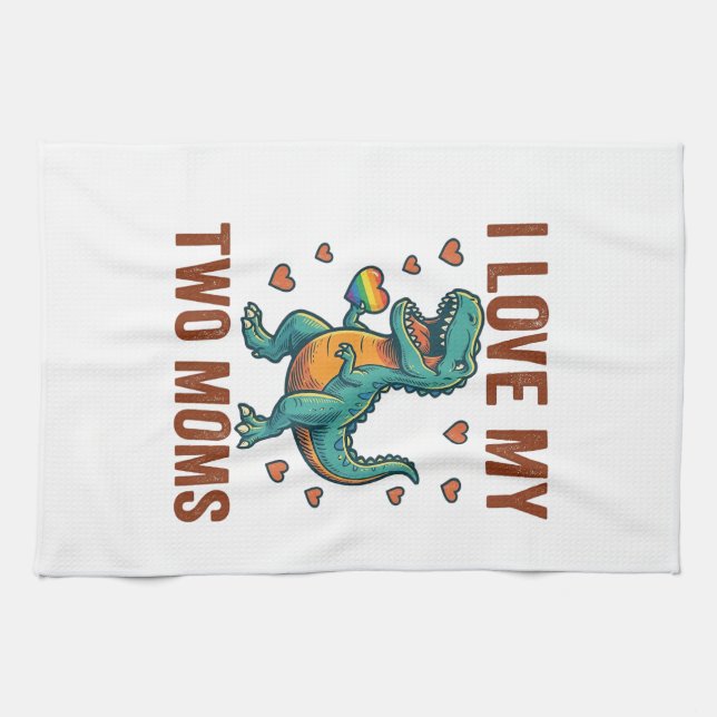 Zwei Mütter Stolz Dinosaurier Vektor T-Shirt Desig Geschirrtuch (Horizontal)