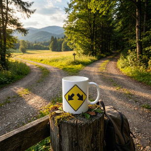 Zwei nach unten zeigende Pfeile Warnstraßenschild Kaffeetasse