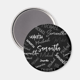 Zwei Namen Paar Muster Monogramm schwarz grau weiß Magnet