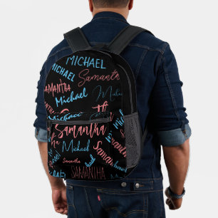 Zwei Namen Paare Muster Monogramm blau hellrosa Bedruckter Rucksack