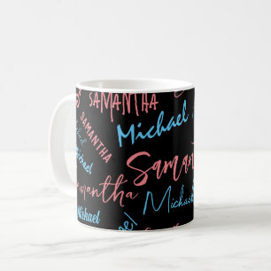Zwei Namen Paare Muster Monogramm blau hellrosa Kaffeetasse