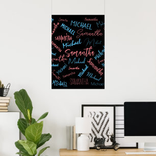 Zwei Namen Paare Muster Monogramm blau hellrosa Poster