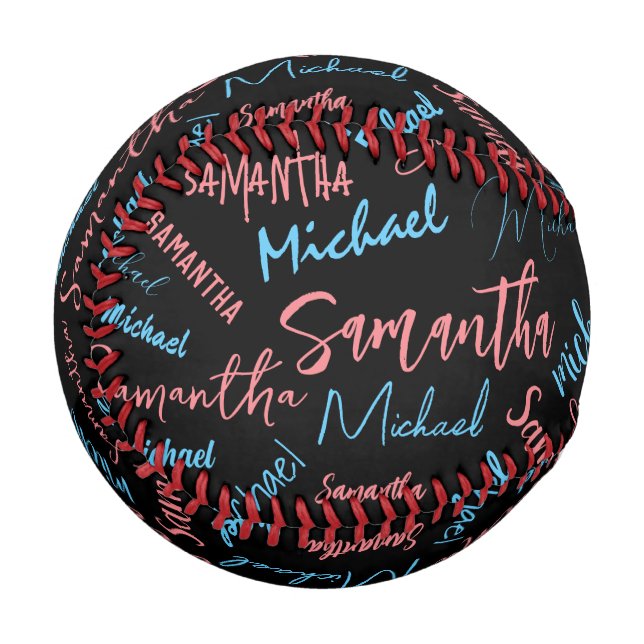 Zwei Namen Paare Muster monogramm blaues Licht pin Baseball (Vorderseite Links)