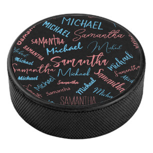 Zwei Namen Paare Muster monogramm blaues Licht pin Eishockey Puck